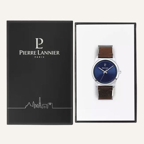Montre Homme Pierre Lannier 213D164 CANDIDE Cadran Bleu Bracelet Cuir Brun Homme PIERRE LANNIER