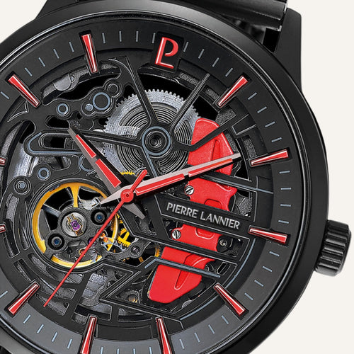 Montre Homme Pierre Lannier 345A459 Paddock en Acier Noir avec Cadran Squelette Homme PIERRE LANNIER