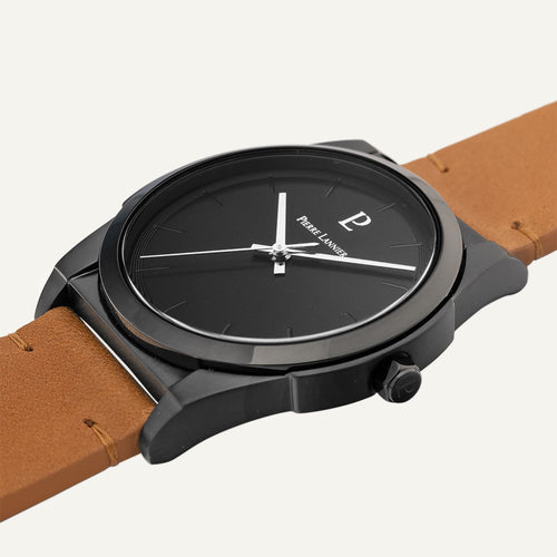 Montre Homme Pierre Lannier CANDIDE Cadran Noir Bracelet Cuir Camel Réf 214K434 Homme PIERRE LANNIER