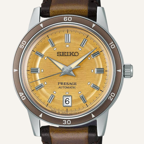 Montre Homme Seiko Presage SRPL75J1 Style 60’s en Acier, Cuir et Cadran Champagne Homme SEIKO