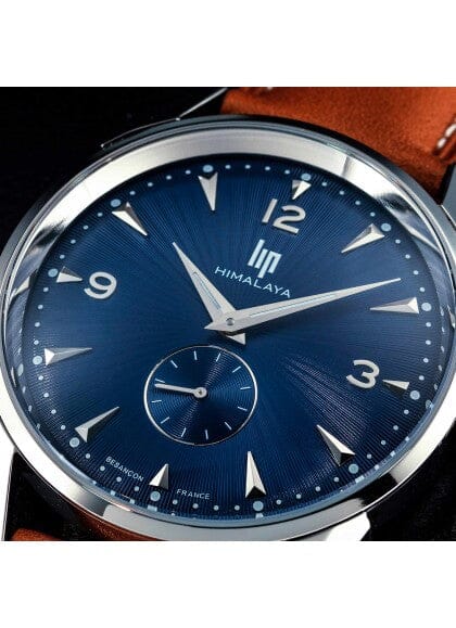 Montre Lip Himalaya 40 pour homme – Élégante montre à cadran bleu et bracelet en cuir | Montre-bracelet classique haut de gamme Homme LIP