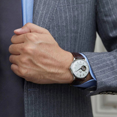 Montre Orient Bambino Homme Open Heart RA-AG0002S en Cuir Marron Homme Orient