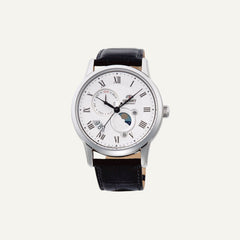 Montre Orient Homme Sun and Moon White RA-AK0008S en Cuir Noir Montres Orient