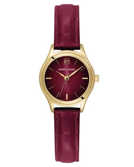 Pierre Lannier 021K555 Montre Femme PYA Dorée – Cadran Fumé Bordeaux, Bracelet Cuir Bordeaux, Mouvement Quartz Femme PIERRE LANNIER