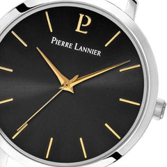 Pierre Lannier 034N633 Montre Femme CHOUQUETTE Argentée – Cadran Soleil Noir, Bracelet Cuir Noir, Quartz Femme PIERRE LANNIER