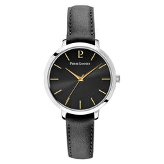 Pierre Lannier 034N633 Montre Femme CHOUQUETTE Argentée – Cadran Soleil Noir, Bracelet Cuir Noir, Quartz Femme PIERRE LANNIER
