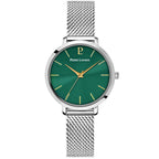Pierre Lannier 046H671 | Montre Femme à Quartz 30 mm – Cadran Vert Soleillé, Boîtier en Acier Inoxydable Argenté, Bracelet Milanais en Acier Argenté Femme PIERRE LANNIER