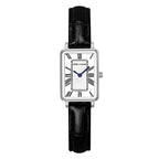 Pierre Lannier 049D603 | Montre Femme à Quartz – Boîtier Rectangulaire en Acier Inoxydable, Cadran Blanc Guilloché, Bracelet en Cuir Noir Façon Crocodile Femme PIERRE LANNIER