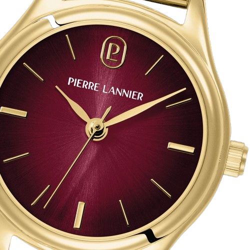 Pierre Lannier 169D552 Montre Femme PYA Coffret Bracelet Acier Milanais Doré – Cadran Fumé Bordeaux, Mouvement Quartz & 3 Bijoux Interchangeables Femme PIERRE LANNIER