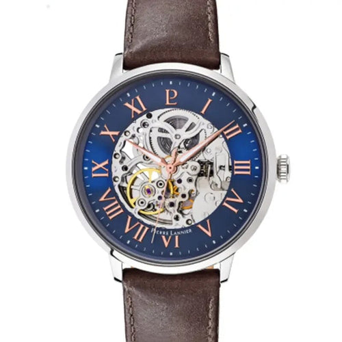 Pierre Lannier 322B164 Montre Homme Automatique Bracelet Cuir Marron Cadran Bleu – Élégance Intemporelle, Mécanisme Visible & Style Premium Homme Ocarat