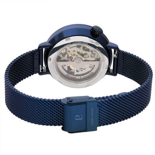 Pierre Lannier Australe 148H866 Montre Femme Automatique, Boîtier Rond 35 mm Bleu, Cadran Cœur Ouvert, Bracelet Acier Maille Milanaise Bleu 14 mm, Miyota 8N24 Femme PIERRE LANNIER