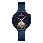 Pierre Lannier Australe 148H866 Montre Femme Automatique, Boîtier Rond 35 mm Bleu, Cadran Cœur Ouvert, Bracelet Acier Maille Milanaise Bleu 14 mm, Miyota 8N24 Femme PIERRE LANNIER