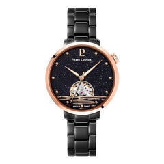 Pierre Lannier Australe 149K739 Montre Femme Automatique, Boîtier Rond 35 mm Noir & Or Rose, Cadran Cœur Ouvert Noir, Bracelet Acier Gris 14 mm, Miyota 8N24 Femme PIERRE LANNIER