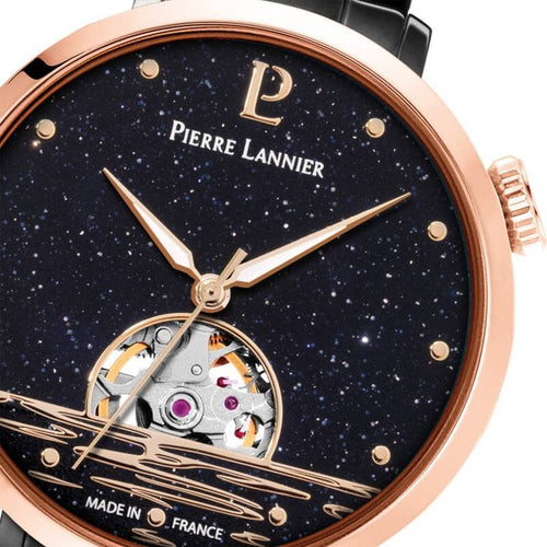 Pierre Lannier Australe 149K739 Montre Femme Automatique, Boîtier Rond 35 mm Noir & Or Rose, Cadran Cœur Ouvert Noir, Bracelet Acier Gris 14 mm, Miyota 8N24 Femme PIERRE LANNIER