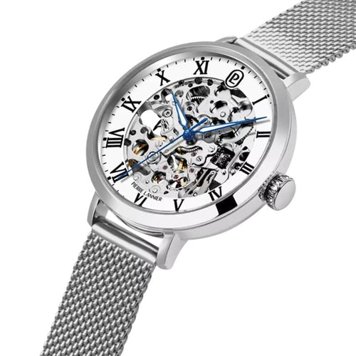 Pierre Lannier Automatic 137H601 Montre Femme Automatique, Boîtier Rond 35 mm, Cadran Squelette Gris, Bracelet Maille Milanaise Acier, Réserve de Marche 42 h, Étanche 5 ATM Femme PIERRE LANNIER