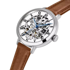 Pierre Lannier Automatic 137H604 Montre Femme Automatique, Boîtier Rond 35 mm, Cadran Squelette Gris, Bracelet Cuir Marron, Réserve de Marche 42 h, Étanche 5 ATM Femme PIERRE LANNIER