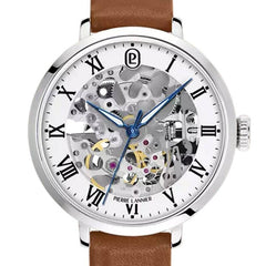 Pierre Lannier Automatic 137H604 Montre Femme Automatique, Boîtier Rond 35 mm, Cadran Squelette Gris, Bracelet Cuir Marron, Réserve de Marche 42 h, Étanche 5 ATM Femme PIERRE LANNIER