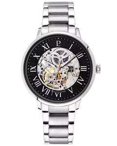Pierre Lannier Automatic 317B131 Montre Automatique Homme, Boîtier Acier 42 mm, Cadran Squelette Noir, Bracelet Acier Argenté 20 mm Femme PIERRE LANNIER