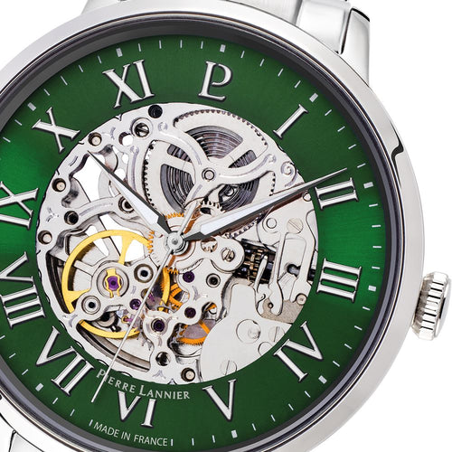 Pierre Lannier Automatic 317B171 Montre Automatique Homme, Boîtier Acier 42 mm, Cadran Squelette Vert, Bracelet Acier Argenté 20 mm Femme PIERRE LANNIER