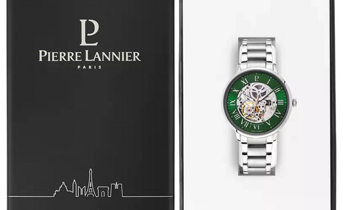 Pierre Lannier Automatic 317B171 Montre Automatique Homme, Boîtier Acier 42 mm, Cadran Squelette Vert, Bracelet Acier Argenté 20 mm Femme PIERRE LANNIER