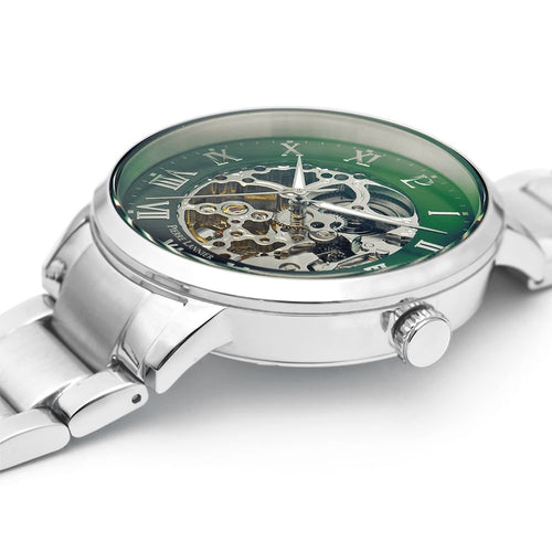 Pierre Lannier Automatic 317B171 Montre Automatique Homme, Boîtier Acier 42 mm, Cadran Squelette Vert, Bracelet Acier Argenté 20 mm Femme PIERRE LANNIER