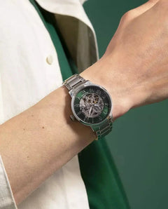 Pierre Lannier Automatic 317B171 Montre Automatique Homme, Boîtier Acier 42 mm, Cadran Squelette Vert, Bracelet Acier Argenté 20 mm Femme PIERRE LANNIER