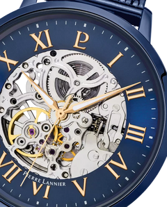 Pierre Lannier Automatic 318B468 Montre Automatique Homme, Boîtier Acier Bleu 42 mm, Cadran Squelette Bleu, Bracelet Acier Milanais Bleu 20 mm Femme PIERRE LANNIER
