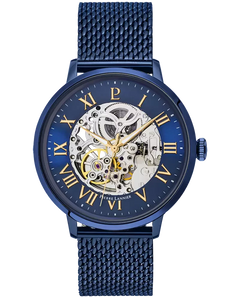 Pierre Lannier Automatic 318B468 Montre Automatique Homme, Boîtier Acier Bleu 42 mm, Cadran Squelette Bleu, Bracelet Acier Milanais Bleu 20 mm Femme PIERRE LANNIER