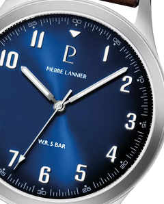 Pierre Lannier Aviateur 260G164 Montre Homme Quartz, Boîtier Acier 40 mm, Cadran Bleu Soleillé, Bracelet Cuir Brun 20 mm Femme PIERRE LANNIER