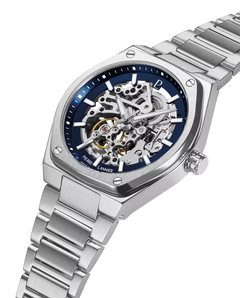 Pierre Lannier Copilote 308G161 Montre Automatique Homme, Boîtier Acier 42,5 mm, Cadran Squelette Bleu, Bracelet Acier Argenté 22 mm Femme PIERRE LANNIER