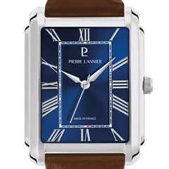 Pierre Lannier Empire 212G164 Montre Homme Quartz, Boîtier Rectangulaire 34 x 30,5 mm, Cadran Bleu Soleillé, Bracelet Cuir Marron, Calibre TMI VX21C Homme PIERRE LANNIER
