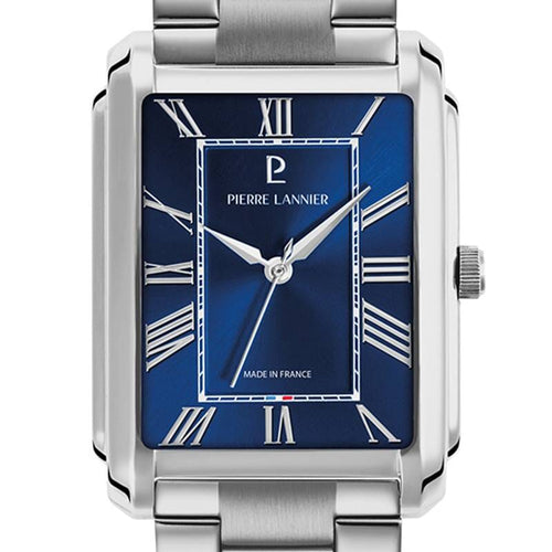 Pierre Lannier Empire 215F161 Montre Homme Quartz, Boîtier Rectangulaire 34 x 30,5 mm, Cadran Bleu Soleillé, Bracelet Acier Gris, Calibre TMI VX21C Homme PIERRE LANNIER