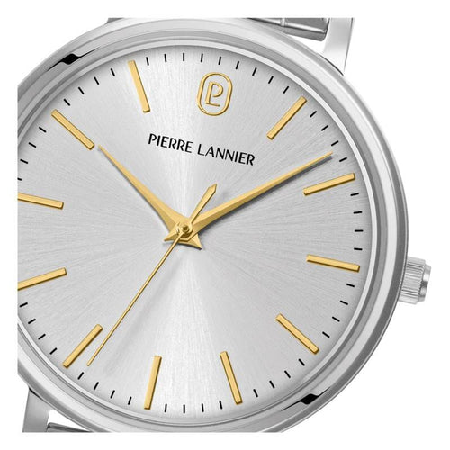 Pierre Lannier ESSENTIAL 087M621 Montre Femme à Quartz, Boîtier Rond Acier Inoxydable Argenté, Cadran Gris Soleil, Bracelet Acier Poli, Étanche 30 m Femme PIERRE LANNIER