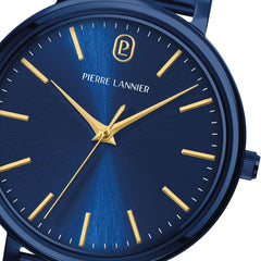 Pierre Lannier ESSENTIAL 088G869 Montre Femme à Quartz, Boîtier Rond Bleu 33 mm, Cadran Bleu Soleil, Bracelet Milanais Acier Bleu 14 mm, Étanche 30 m Femme PIERRE LANNIER