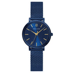 Pierre Lannier ESSENTIAL 088G869 Montre Femme à Quartz, Boîtier Rond Bleu 33 mm, Cadran Bleu Soleil, Bracelet Milanais Acier Bleu 14 mm, Étanche 30 m Femme PIERRE LANNIER
