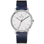 Pierre Lannier Essential 217G106 Montre Homme Quartz, Boîtier Acier 40,5 mm, Cadran Blanc Semi-Mat, Bracelet Cuir Bleu 20 mm, Miyota 2035 Homme PIERRE LANNIER