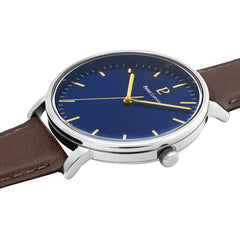 Pierre Lannier Essential 217G164 Montre Homme Quartz, Boîtier Acier 40,5 mm, Cadran Bleu Soleillé, Bracelet Cuir Marron 20 mm, Miyota 2035 Homme PIERRE LANNIER