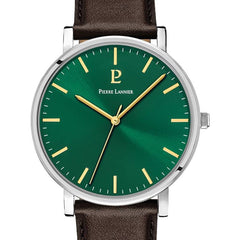Pierre Lannier Essential 217G174 Montre Homme Quartz, Boîtier Acier 40,5 mm, Cadran Vert Soleillé, Bracelet Cuir Marron 20 mm, Miyota 2035 Homme PIERRE LANNIER