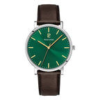 Pierre Lannier Essential 217G174 Montre Homme Quartz, Boîtier Acier 40,5 mm, Cadran Vert Soleillé, Bracelet Cuir Marron 20 mm, Miyota 2035 Homme PIERRE LANNIER