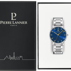 Pierre Lannier Essential 251G161 Montre Homme Quartz, Boîtier Acier 40,5 mm, Cadran Bleu Soleillé, Bracelet Acier Argenté 20 mm Femme PIERRE LANNIER
