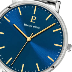 Pierre Lannier Essential 251G161 Montre Homme Quartz, Boîtier Acier 40,5 mm, Cadran Bleu Soleillé, Bracelet Acier Argenté 20 mm Femme PIERRE LANNIER
