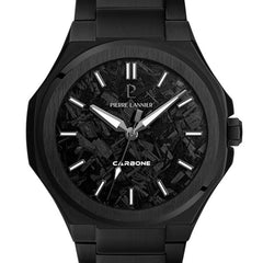 Pierre Lannier Graphite 202K489 Montre Homme Quartz, Boîtier Rond 38 mm Noir, Cadran Mat Effet Carbone, Bracelet Acier Noir 24 mm, Verre Gorilla Glass Homme PIERRE LANNIER