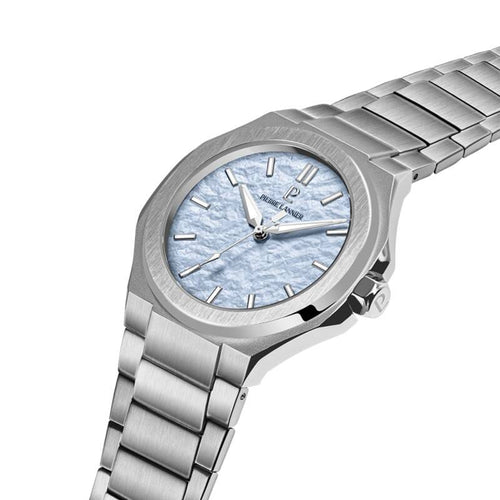 Pierre Lannier Graphite 203G161 Montre Unisexe Quartz, Boîtier Rond 38 mm Gris, Cadran Bleu Texturé Mat, Bracelet Acier Gris 24 mm, Verre Gorilla Glass Unisexe PIERRE LANNIER