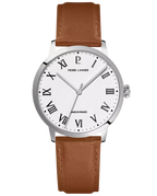 Pierre Lannier Interval 255G104 Montre Homme Quartz, Boîtier Acier 40 mm, Cadran Blanc Semi-Mat, Bracelet Cuir Brun 20 mm Femme PIERRE LANNIER