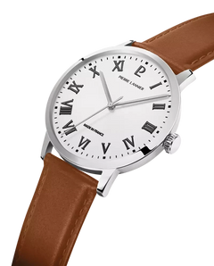 Pierre Lannier Interval 255G104 Montre Homme Quartz, Boîtier Acier 40 mm, Cadran Blanc Semi-Mat, Bracelet Cuir Brun 20 mm Femme PIERRE LANNIER