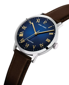 Pierre Lannier Interval 255G164 Montre Homme Quartz, Boîtier Acier 40 mm, Cadran Bleu Soleillé, Bracelet Cuir Brun 20 mm Femme PIERRE LANNIER