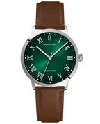 Pierre Lannier Interval 255G174 Montre Homme Quartz, Boîtier Acier 40 mm, Cadran Vert Soleillé, Bracelet Cuir Brun 20 mm Femme PIERRE LANNIER