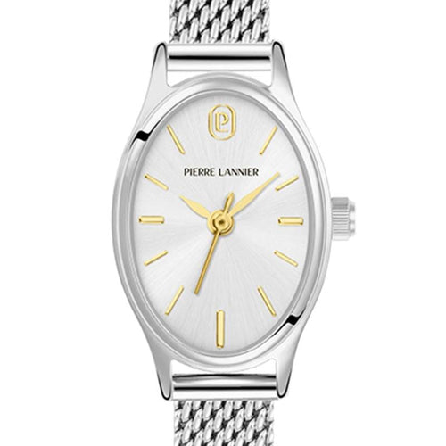 Pierre Lannier OVALIA 074M621 Montre Femme à Quartz, Boîtier Ovale en Acier Inoxydable Argenté, Cadran Soleillé Gris, Bracelet Milanais Argenté, Étanche 30 m Femme PIERRE LANNIER
