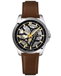 Pierre Lannier Skeletom 304G134 Montre Automatique Homme, Boîtier Acier 40 mm, Cadran Squelette Noir, Bracelet Cuir Brun 20 mm Femme PIERRE LANNIER