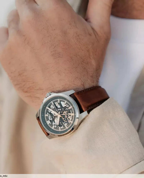 Pierre Lannier Skeletom 304G134 Montre Automatique Homme, Boîtier Acier 40 mm, Cadran Squelette Noir, Bracelet Cuir Brun 20 mm Femme PIERRE LANNIER